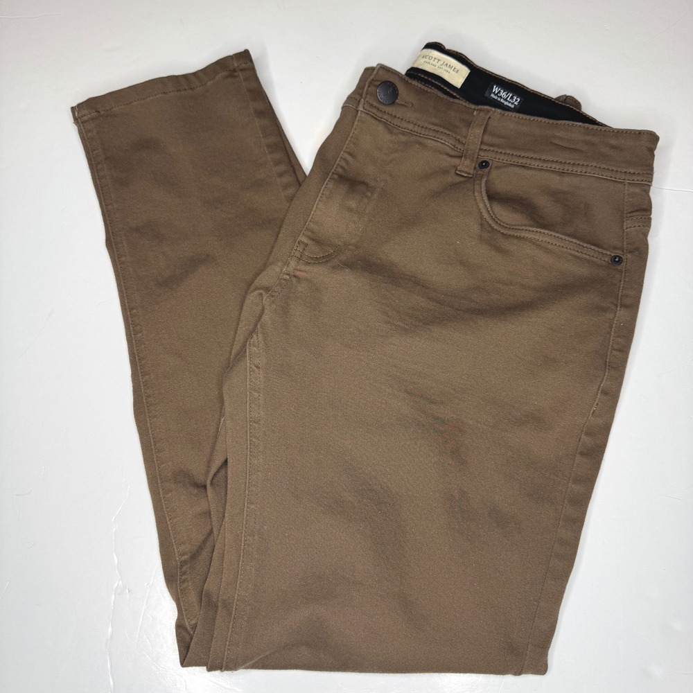 SCOTT JAMES Mens Slim Fit Brown Jeans‎ 36x32 (31) 5 Pocket Casual Stretch Denim